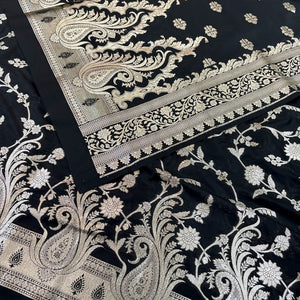 Black Golden Zari Katan Silk Banarasi Suit