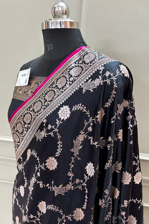 Black Makra Jaal Katan Silk Banarasi Saree