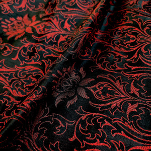 Black Red Brocade Katan Silk Banarasi Fabric