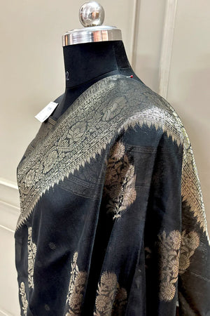 Black Resham Zari Cotton Silk Banarasi Saree