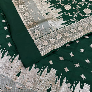 Bottle Green Ganga Ghat Katan Silk Banarasi Suit