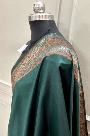 Bottle Green Resham Zari Silky Banarasi Saree