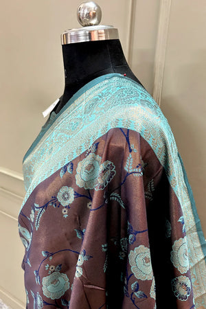 Coper and Teal Resham Zari Banarasi Silk Saree