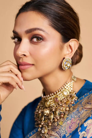 Deepika Padukone Royal Blue Handloom Pure Katan Banarasi Saree