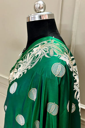 Emerald Green Golden Zari Katan Silk Banarasi Saree
