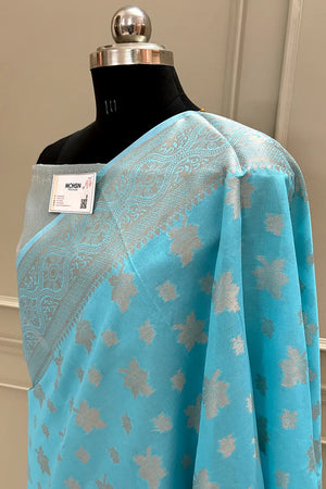 Firozi Autumn Buti Chanderi Silk Banarasi Saree