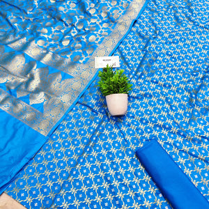 Firozi Golden Zari Katan Silk Banarasi Suit