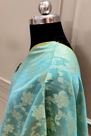 Firozi Golden Zari Banarasi Silk Dupatta