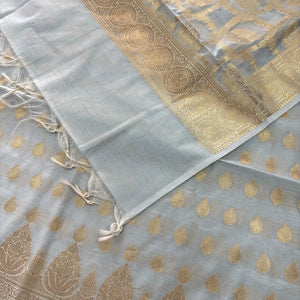 Firozi Golden Zari Resham Silk Banarasi Suit