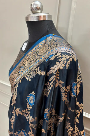 Firozi Henna Jaal Katan Silk Banarasi Saree