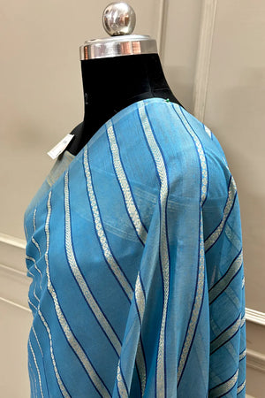 Firozi Resham Zari Chanderi Silk Banarasi Saree