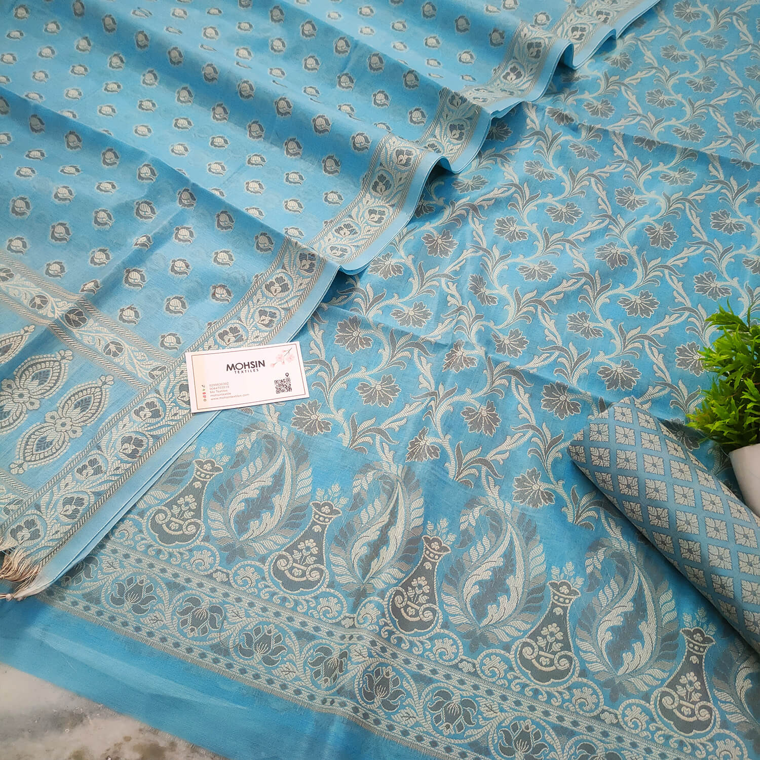 Firozi Resham Zari Cotton Silk Banarasi Suit