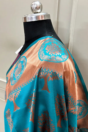 Firozi Resham Zari Silk Banarasi Saree