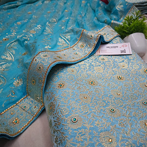 Firozi Stone Work Kimkhab Silk Banarasi Gharara