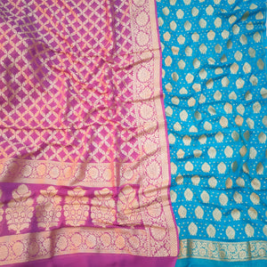 Firozi and Magenta Golden Zari Banarasi Georgette Silk Salwar Suit