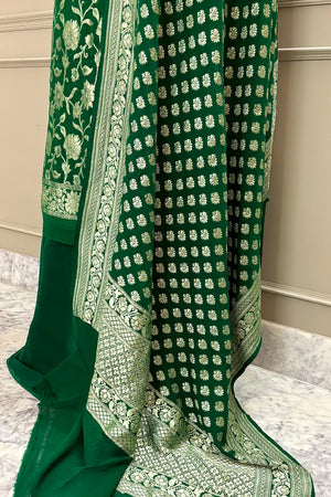 Green Pure Georgette Silk Banarasi Suit