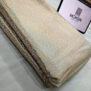 Grey Dhaniya Golden Zari Satin Silk Fabric