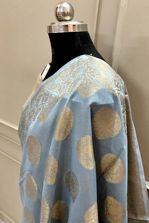 Grey Golden Zari Chanderi Silk Banarasi Saree