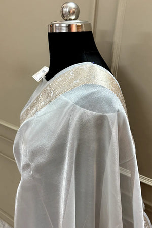 Grey Golden Zari Tissue Silk Banarasi Saree