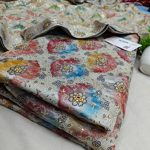 Grey Handbrush Stone Work Kimkhab Silk Banarasi Gharara