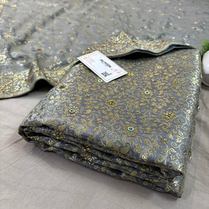 Grey Stone Work Kimkhab Silk Banarasi Gharara