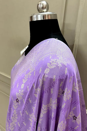 Lavender Golden Zari Satin Silk Banarasi Saree