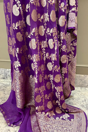 Lavender Pure Georgette Silk Banarasi Suit