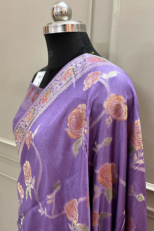 Lavender Rosy Jaal Georgette Silk Banarasi Saree