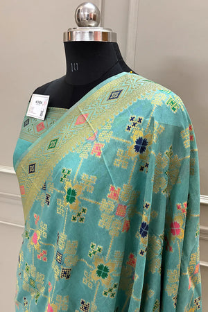 Light Firozi Golden Zari Dola Silk Banarasi Saree