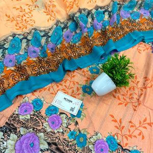 Light Orange and Firozi Printed Cotton Silk Salwar Suit