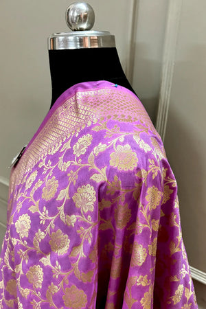 Light Pink Golden Zari Katan Silk Banarasi Dupatta