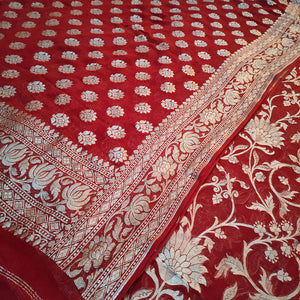 Maroon Water Zari Khaddi Chiffon Unstitched Banarasi Suit