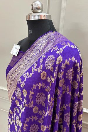 Magenta Golden Zari Georgette Silk Banarasi Saree