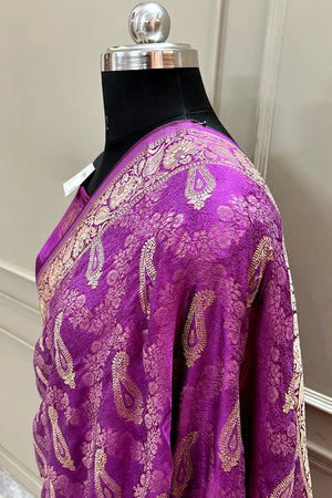 Magenta Golden Zari Georgette Silk Banarasi Saree