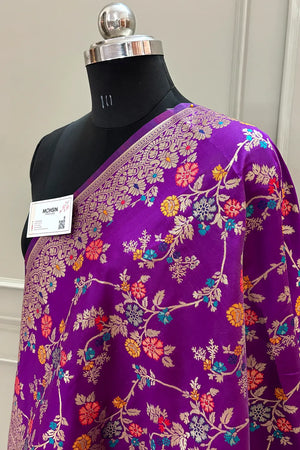 Magenta Golden Zari Katan Silk Banarasi Dupatta