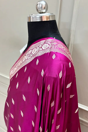Magenta Golden Zari Katan Silk Banarasi Saree