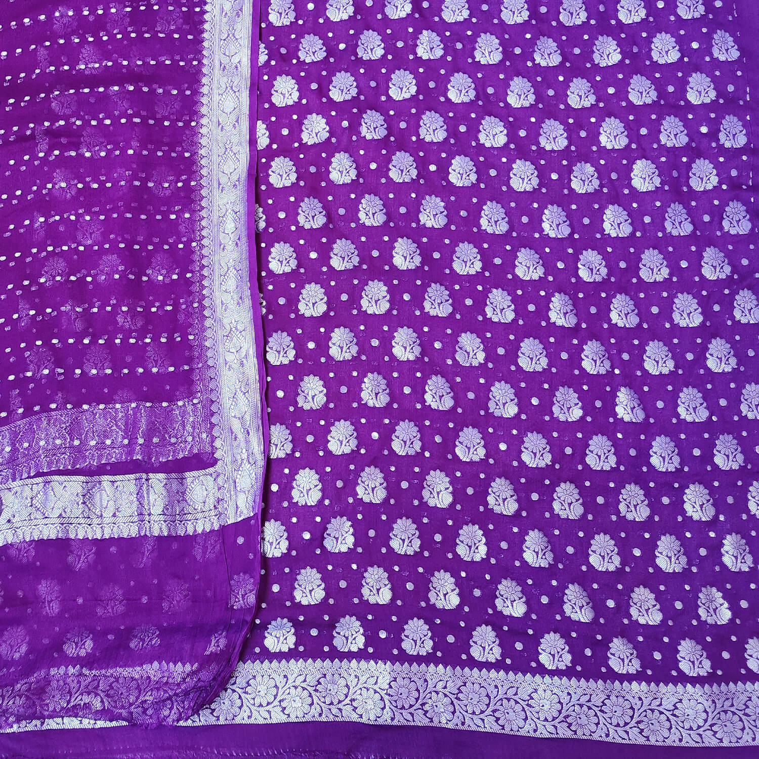 Magenta Handloom Georgette Silk Banarasi Suit