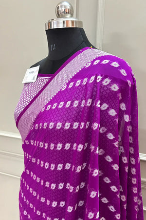 Magenta Resham Zari Georgette Silk Banarasi Saree