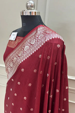 Maroon Golden Zari Dupion Silk Banarasi Saree