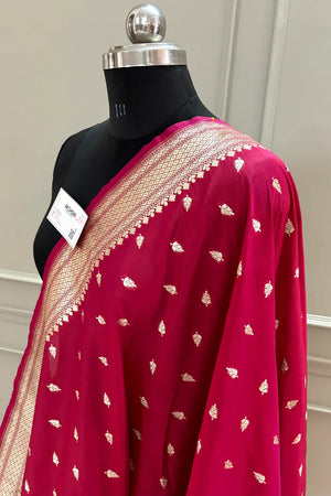 Maroon Golden Zari Katan Silk Banarasi Dupatta