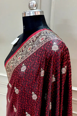 Maroon Golden Zari Katan Silk Banarasi Saree