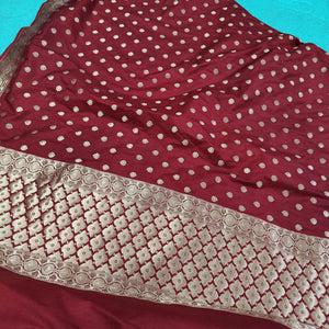 Maroon Handloom Pure Katan Silk Banarasi Dupatta