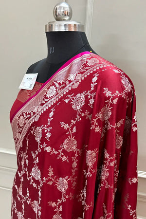 Maroon Jhanjaal Katan Silk Banarasi Saree