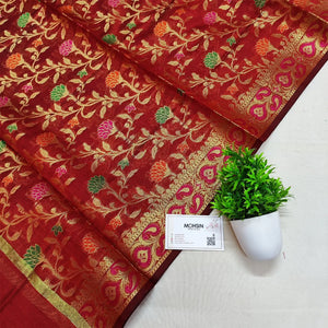 Maroon Meenakari Golden Zari Banarasi Silk Dupatta