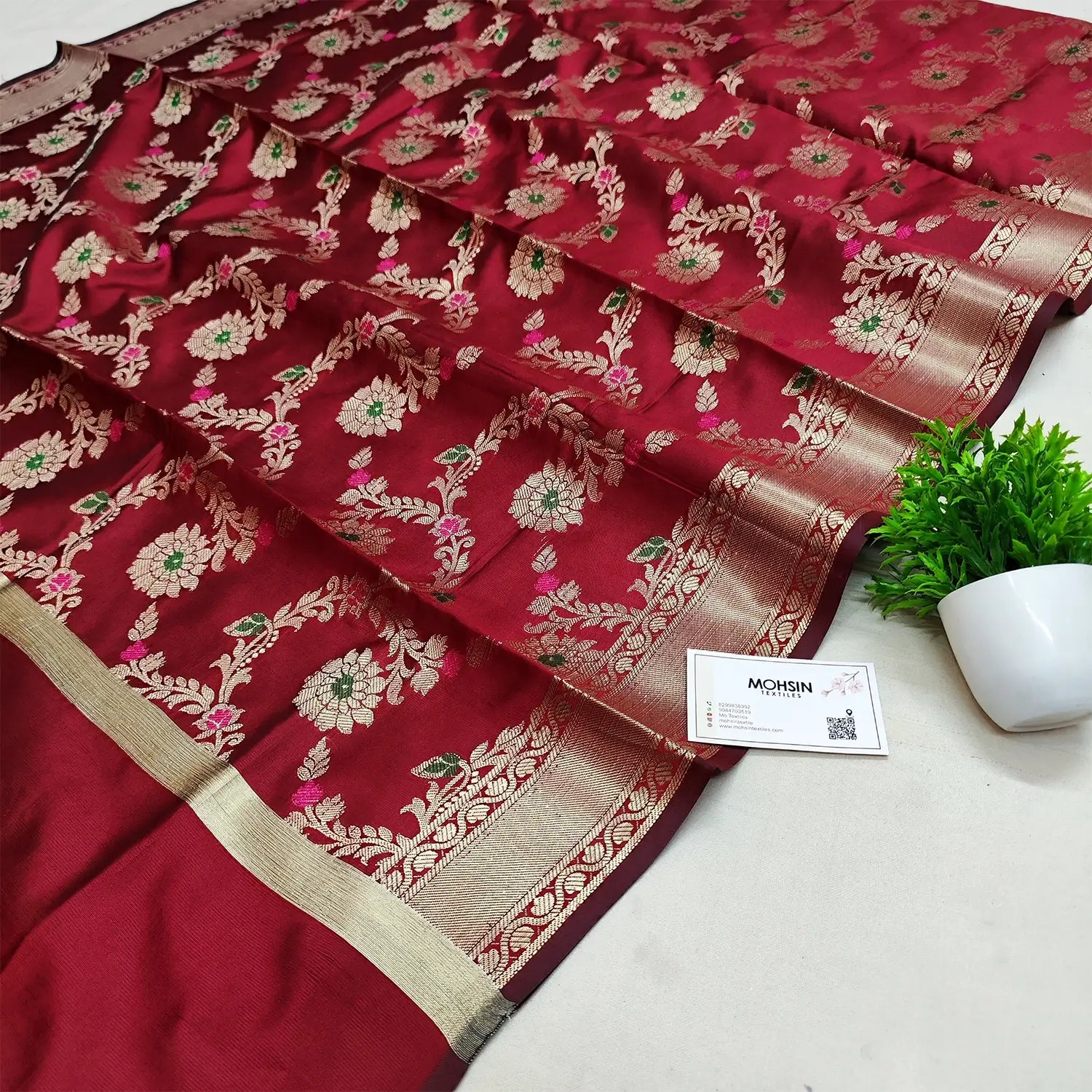 Maroon Meenakari Satin Silk Banarasi Dupatta