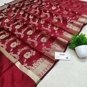 Maroon Meenakari Satin Silk Banarasi Dupatta