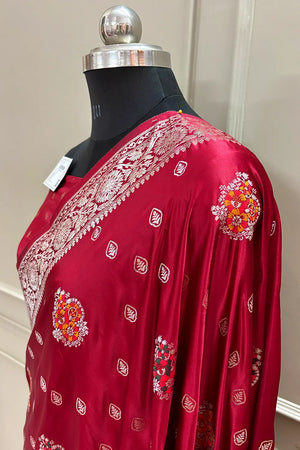 Maroon Pangi Buti Katan Silk Banarasi Saree