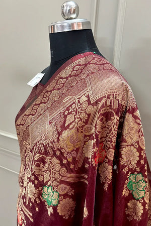 Maroon Resham Zari Banarasi Silk Saree