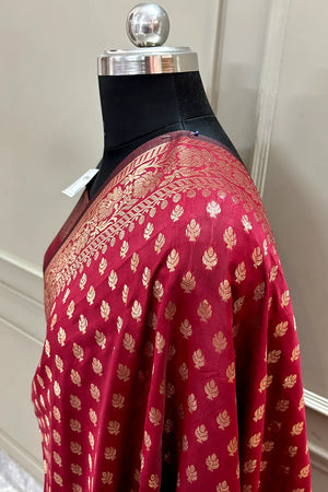 Maroon Resham Zari Silky Banarasi Saree