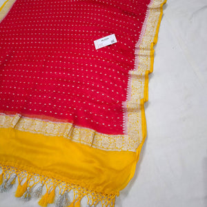 Maroon & Yellow Handloom Khaddi Georgette Banarasi Dupatta